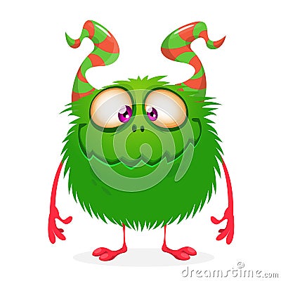 Vector Halloween green furry monster Vector Illustration