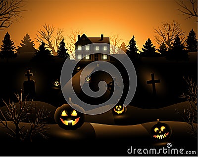 Vector Halloween haunted house background Vector Illustration