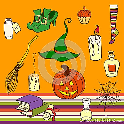 Vector Halloween Objects Set Vector Illustration
