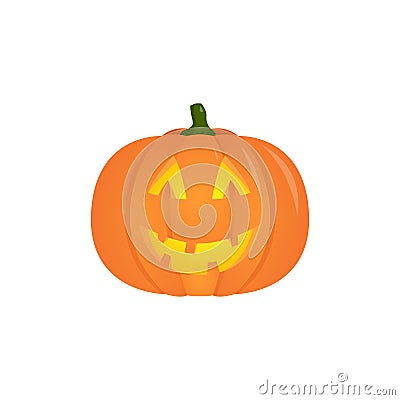 Vector Halloween pumpkin with candle inside, isolated on white background. Vector Illustration