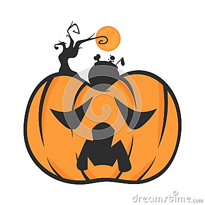 Vector of Halloween Pumpkin with Horror Tree Vector Illustration