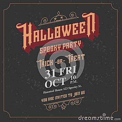vector,Halloween spooky party invitation card with vintage ornament frame style on black background,Holiday card template Vector Illustration