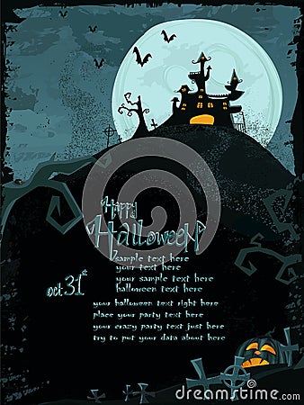 Vector Halloween template with haunted castle Vector Illustration