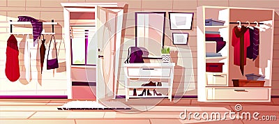 Vector hallway with open door. Interior background Vector Illustration