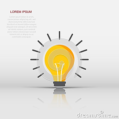 Vector halogen lightbulb icon in flat style. Light bulb sign illustration pictogram. Idea business concept Vector Illustration