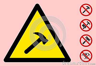 Vector Hammer Warning Triangle Sign Icon Stock Photo