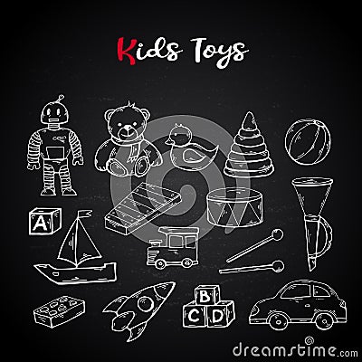 Vector hand draw kids toys set in doodle style Vector Illustration