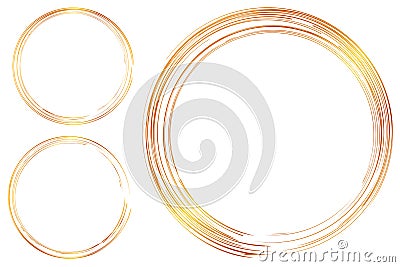 Vector 3 Hand Draw Sketch Golden Circle Frame from Multiple Black thic market for your element design, isolated on white Vector Illustration