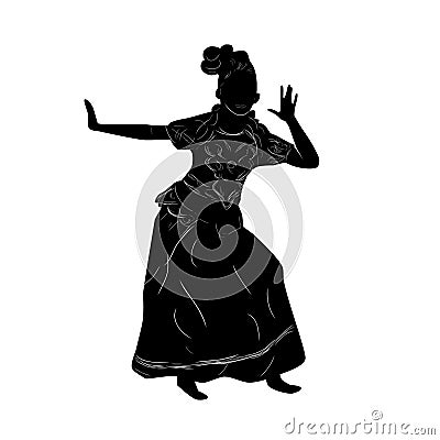Simple Vector Hand Draw Sketch and silhouette of Young Girl Traditional West Java, Sunda Indonesia Vector Illustration