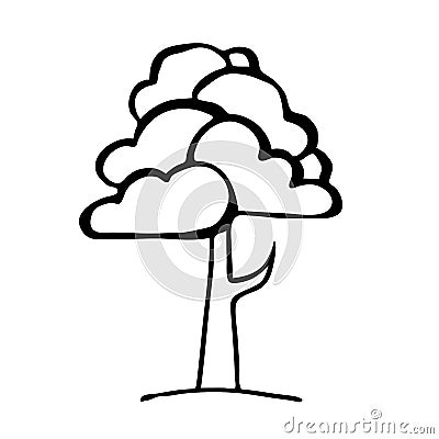 Hand drawing black and white tree. Cartoon style Vector Illustration