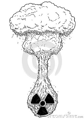 Vector Hand Drawing Doodle of Nuclear Weapon Explosion Coming fr Vector Illustration