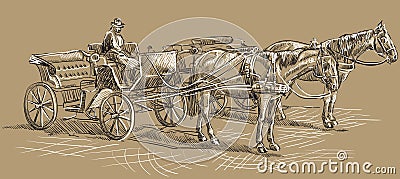 Brown horse with carriage2 Vector Illustration