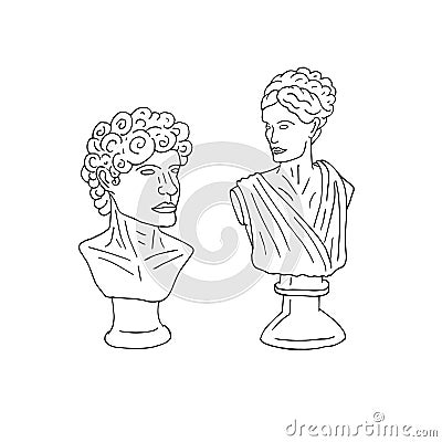 Vector hand drawn antique man woman bust statue Stock Photo