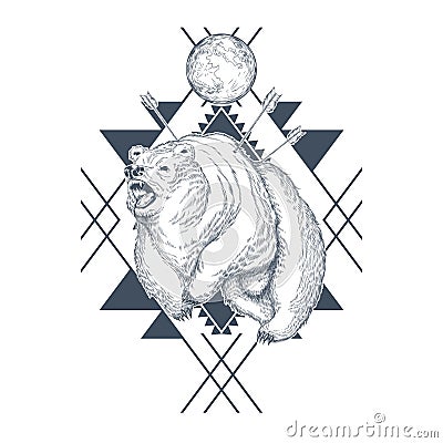 Vector hand drawn bear wounded by arrows Vector Illustration