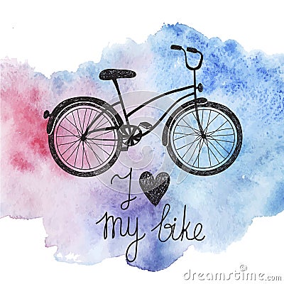 Vector hand drawn bicycle on watercolor background Vector Illustration