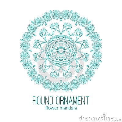 Vector hand drawn blue floral mandala circle ornament on the white background. Vector Illustration