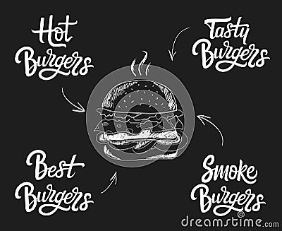 Vector hand drawn burger logo lettering set Vector Illustration