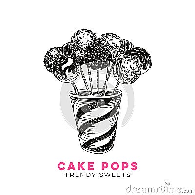 Vector hand drawn cake pop Illustration. Vector Illustration