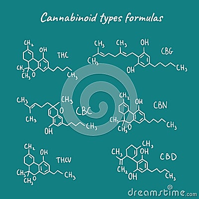 Vector hand drawn cannabinoid types formulas isolated Vector Illustration