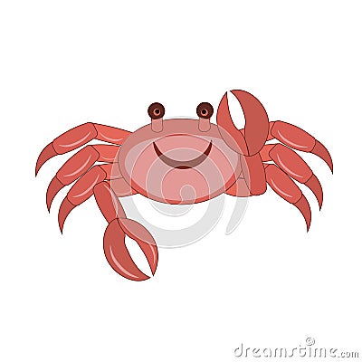 Vector hand drawn cartoon illustration of a cute smiling happy crab character, lifting up claws, isolated on white background. Vector Illustration