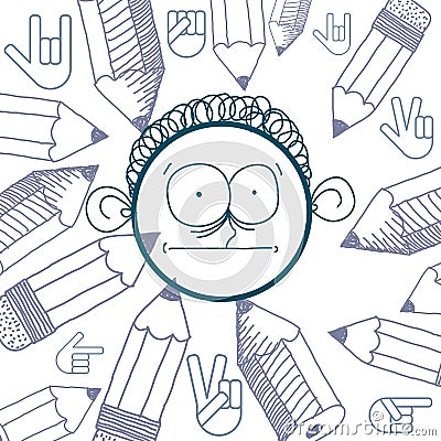 Vector hand drawn cartoon surprised boy. Education theme graphic Vector Illustration