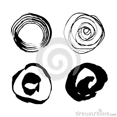 Vector hand drawn circles. Grunge ink brush strokes set Vector Illustration