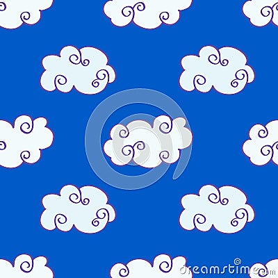 Vector hand drawn clouds over the blue sky seamless pattern Vector Illustration