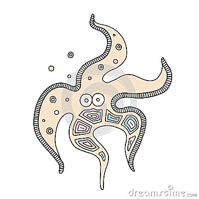 Vector hand drawn colorful illustration of isolated starfish with decorative geometrical elements, lines, dots. Picture for colori Vector Illustration