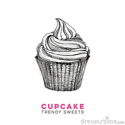 Vector hand drawn cupcake Illustration. Vector Illustration