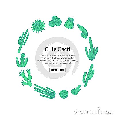 Vector hand drawn desert cacti plants with place for text illustration Vector Illustration