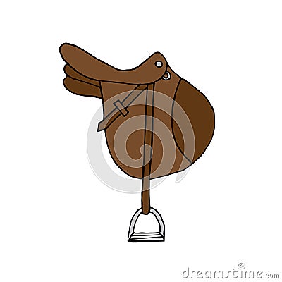Vector hand drawn doodle sketch brown horse saddle Stock Photo