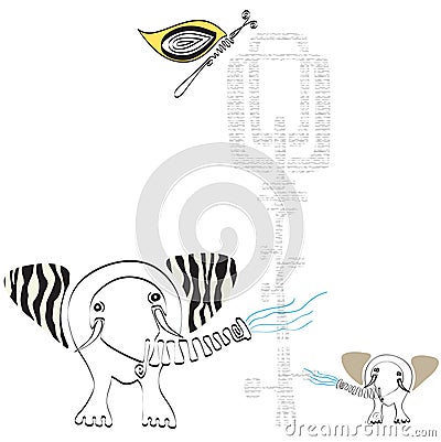 Vector hand drawn elephant and butterfly with floral pattern.(eps10) Vector Illustration