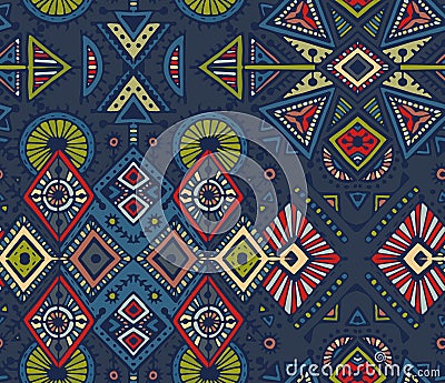 Vector hand drawn seamless pattern with tribal abstract elements Vector Illustration