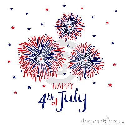 Vector hand drawn fireworks for 4th of july. American independence day card. Vector Illustration