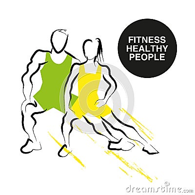 Vector hand drawn fitness people sketch. Vector Illustration