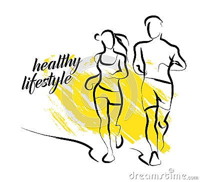 Vector hand drawn fitness people sketch. Vector Illustration