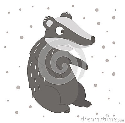 Vector hand drawn flat sitting badger. Funny woodland animal. Cute forest animalistic illustration for childrenâ€™s design, print Vector Illustration