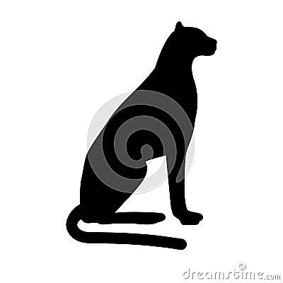 Vector hand drawn flat sitting cheetah silhouette Stock Photo