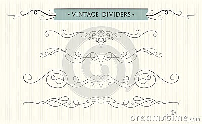 Vector hand drawn flourishes, text divider, graphic design element collection. Designer art vintage border Wedding invitation car Vector Illustration