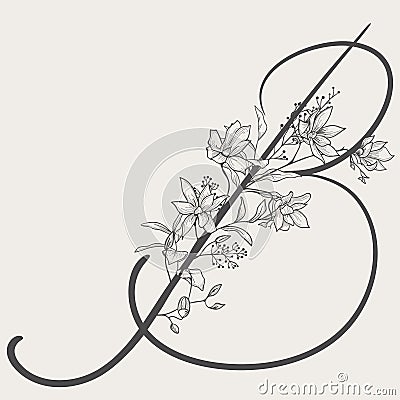 Vector Hand Drawn Flowered B monogram and logo Vector Illustration