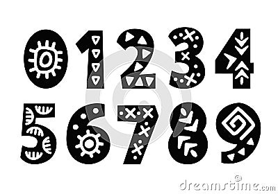 Vector Hand drawn Folk Tribal Numbers Set Vector Illustration