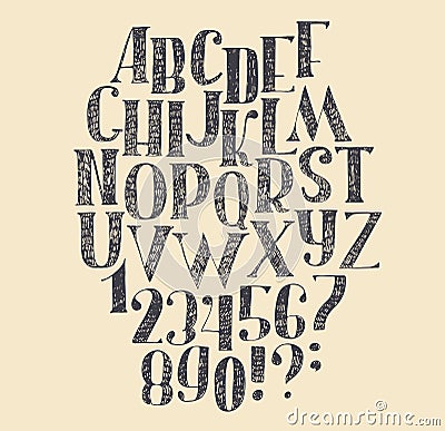 Vector hand drawn font, based on english hand drawn Cartoon Illustration