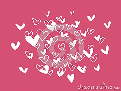 Vector hand drawn hearts illustration on red background Vector Illustration