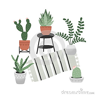 Vector hand drawn home plants collection. Vector Illustration