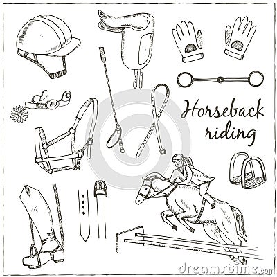 Vector hand drawn horse labels for activities. Vector Illustration