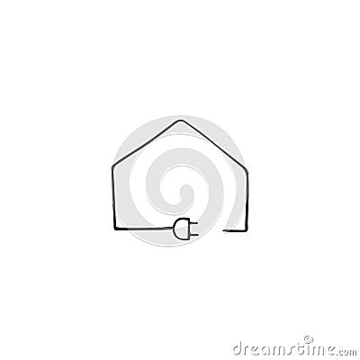 Vector hand drawn icon. A plug with wire that forms a house silhouette. Housekeeping and home repairs theme. Vector Illustration