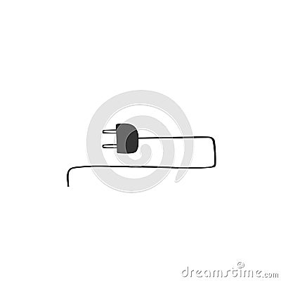 Vector hand drawn icon. A plug with wire. Housekeeping and home repairs theme. Vector Illustration