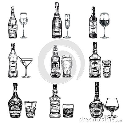 Vector hand drawn illustration with alcoholic Vector Illustration