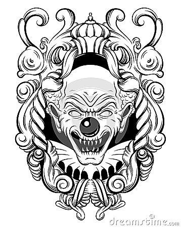 Vector hand drawn illustration of angry clown Vector Illustration