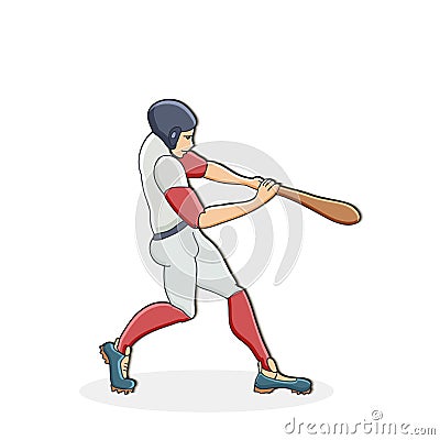 Vector hand drawn illustration of a baseball player hitting the Vector Illustration